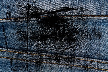 Eskimiş mavi kot pantolonların Grunge kirli kapanışı Denim dokusu, web sitesi veya mobil aygıtlar için makro arkaplan