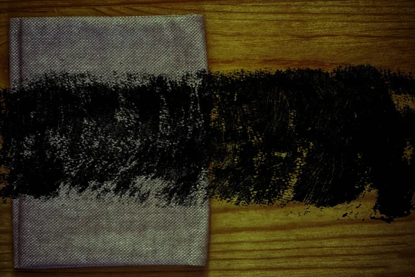 Grunge dirty Ultra orange Postcard sample, linen fabric surface on wooden table with free copyspace for mock-up