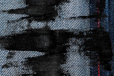Kirli Denim doku kot arka plan için kırmızı dikiş ile
