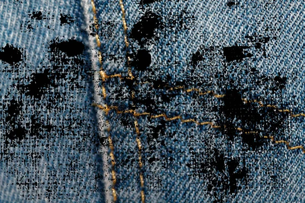 Dirty grunge Closeup of obsolete blue jeans pocket Denim texture, macro background for web site or mobile devices