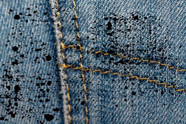 Grunge eskimiş kot cep Denim doku, web sitesi veya mobil cihazlar için makro arka plan Closeup kirli