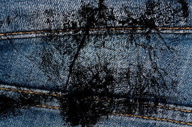 Eskimiş mavi kot pantolonların Grunge kirli kapanışı Denim dokusu, web sitesi veya mobil aygıtlar için makro arkaplan