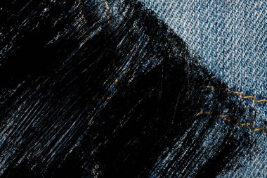 Grunge eskimiş kot cep Denim doku, web sitesi veya mobil cihazlar için makro arka plan Closeup kirli