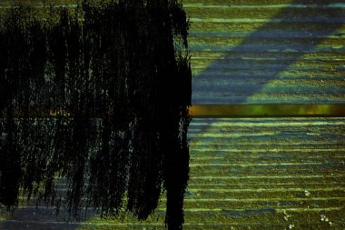 Grunge Ultra turuncu renkli doku eski, eski püskü, yeşil boya gölge ile eski bir ahşap Bank