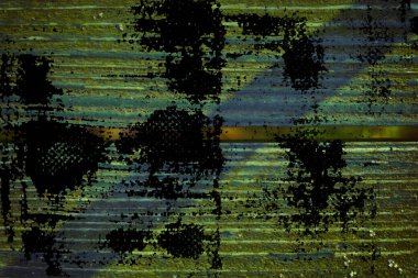 Grunge Ultra turuncu renkli doku eski, eski püskü, yeşil boya gölge ile eski bir ahşap Bank