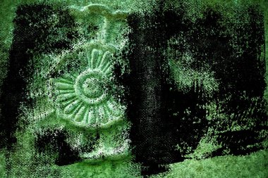 Grunge kirli Ultra yeşil süslü taş doku, daire rock şekil, web sitesi veya mobil cihazlar için arka plan