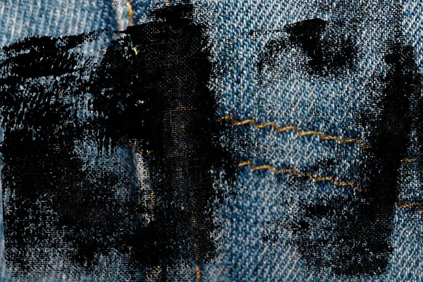 Grunge eskimiş kot cep Denim doku, web sitesi veya mobil cihazlar için makro arka plan Closeup kirli