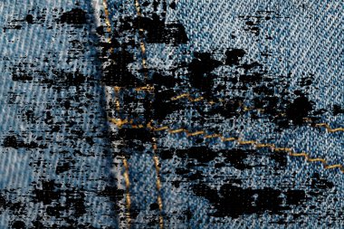 Grunge eskimiş kot cep Denim doku, web sitesi veya mobil cihazlar için makro arka plan Closeup kirli