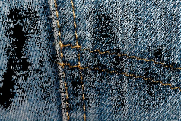 Dirty grunge Closeup of obsolete blue jeans pocket Denim texture, macro background for web site or mobile devices