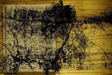 Grunge kirli Ultra sarı kart örnek, keten kumaş yüzeyinde tebrik metin, mock-up, kitap kapağı örnek için ücretsiz boşaltmak ile ahşap masa