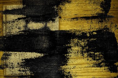 Grunge kirli Ultra sarı kart örnek, keten kumaş yüzeyinde tebrik metin, mock-up, kitap kapağı örnek için ücretsiz boşaltmak ile ahşap masa