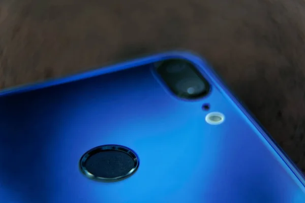 Dual camera and fingerprint site close-up on cellphone — Stock Photo, Image