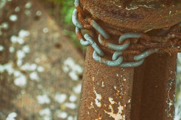 Rusty steel chain element, industrial background for commercial use
