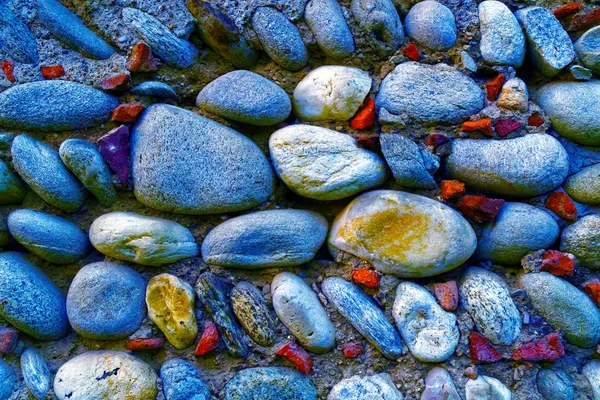 Protón púrpura guijarros antiguo fondo de la pared, primer plano piedras grandes . —  Fotos de Stock