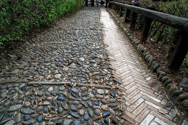 Medieval stone path, old stone ancient road