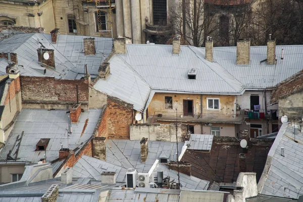 Lviv Panorama Flygfoto Det Gamla Taket Centrala Lviv Västra Ukraina — Stockfoto