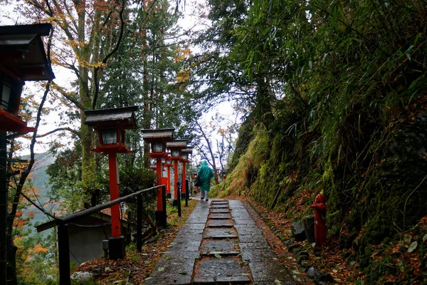 在日本 楼梯通往高山和枫树 日本京都Kinkaku Zen佛寺公园楼梯 — 图库照片