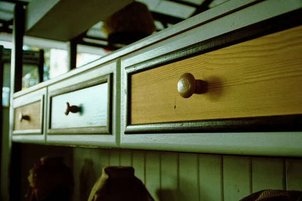 Colorful designer Wooden Drawer, cozy cafe interier.