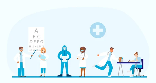Doktorlar ve hemşireler. Düz tıbbi personel koleksiyonu. Sağlık hizmetleri. Çizgi film karakteri. Vektör illüstrasyonu
