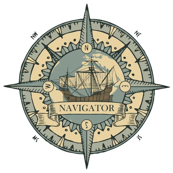 แบนเนอร อนย อใบว นเทจ ดาวเคราะห โลก ลมเพ ศทะเลเก าและค Navigator — ภาพเวกเตอร์สต็อก