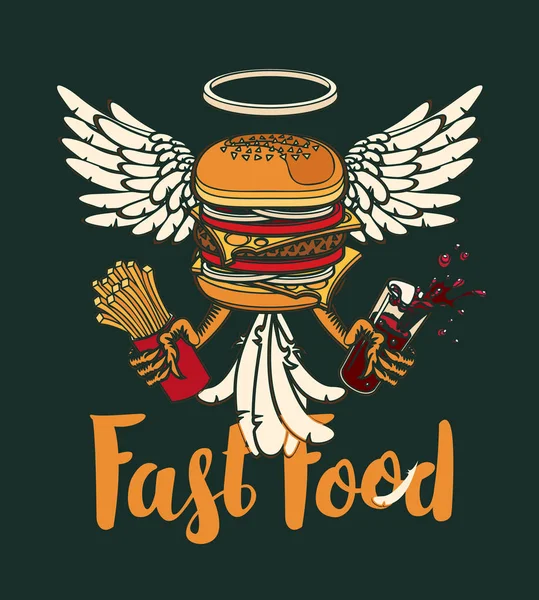 Vector Banner Voor Fastfood Met Hamburger Frites Cola Retro Stijl — Stockvector