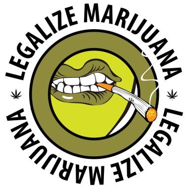 Kelime Legalize esrar esrar veya ağzına bir sigara ile insan ağzı ile vektör banner. Sigara ot. Uyuşturucu tüketimini