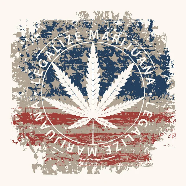 ベクター バナーでは グランジ スタイルでアメリカ国旗の抽象的な背景に麻の葉とマリファナを合法化します 天然物有機麻から作られます 喫煙の雑草 医療大麻ロゴ — ストックベクタ