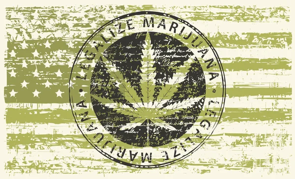 ベクター バナーでは グランジ スタイルでアメリカ国旗の抽象的な背景に麻の葉とマリファナを合法化します 天然物有機麻から作られます 喫煙の雑草 医療大麻ロゴ — ストックベクタ