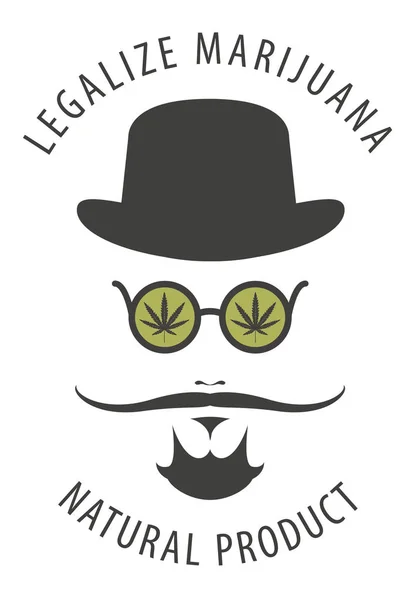 Bannière Vectorielle Pour Légaliser Marijuana Avec Portrait Hipster Avec Moustache — Image vectorielle