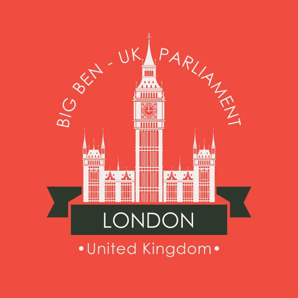 Vector Travel Banner Logo Famous Big Ben London Palace Westminster — Stock Vector