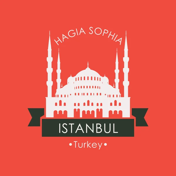 Banner Logotipo Viaje Vectorial Famosa Mezquita Museo Santa Sofía Estambul — Vector de stock