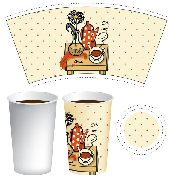 Vector Paper Cup Template Hot Drink Disposable Cup Tea Coffee — Stock Vector