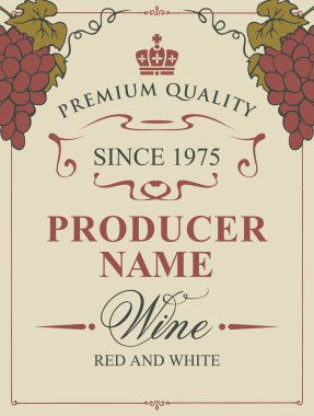 Üzüm ve retro tarzı kaligrafi yazıt vektör şarap etiketle demet