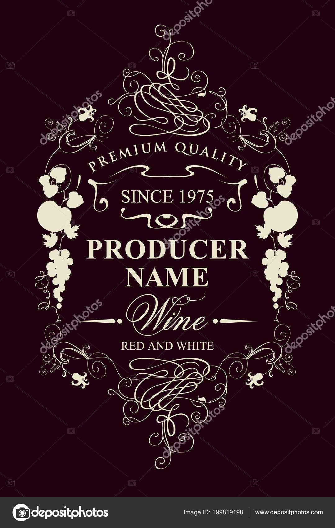 Vector vintage weinetikett mit kalligraphische inschrift mit blumen und früchten stockvektor