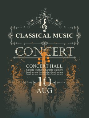 Keman ile arka plan üzerinde metin için yer ile klasik müzik konseri için vektör poster