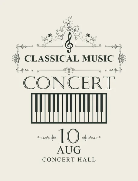 古典音乐音乐会的矢量海报以复古风格的钢琴按键为背景 — 图库矢量图片