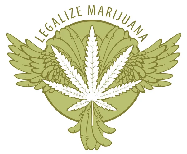 Vector Banner Legalizálja Marihuána Kannabisz Levél Szárny Farok Elszigetelt Fehér — Stock Vector