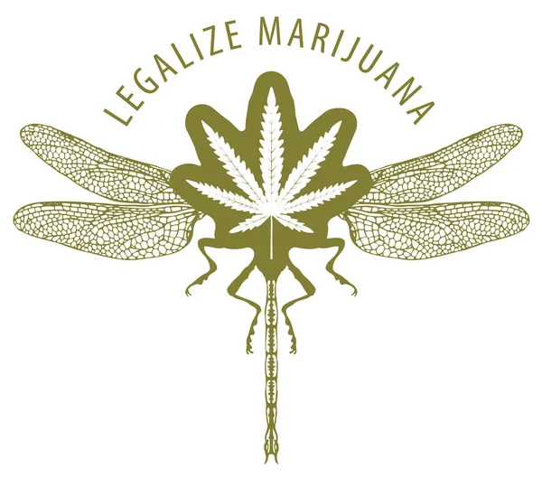 Bannière Vectorielle Pour Légaliser Marijuana Avec Feuille Cannabis Libellule Produit — Image vectorielle