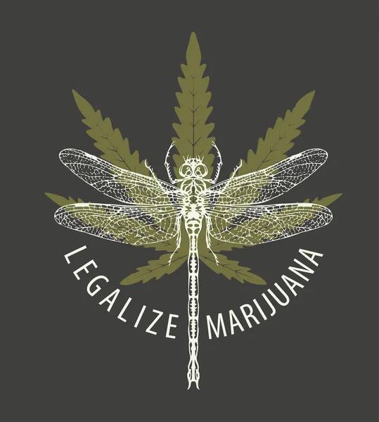 Vector Banner För Legalisera Marijuana Med Cannabis Löv Och Trollslända — Stock vektor