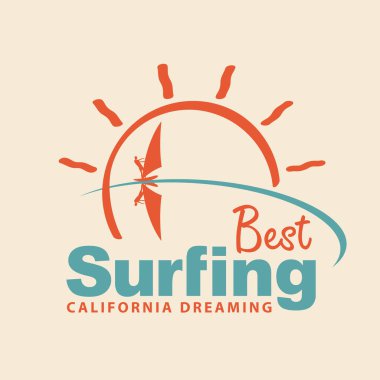 Vektör simge veya kelime en iyi sörf, rüya, deniz, Güneş ve sörfçü California logolu