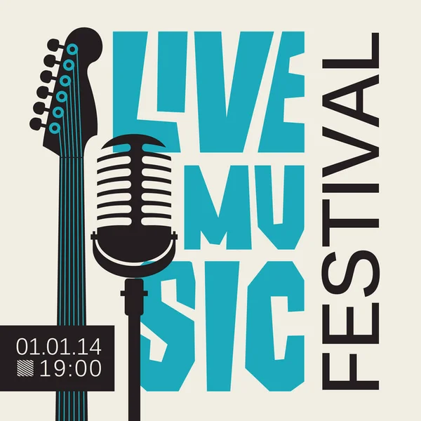 Cartaz Vetor Banner Para Festival Música Vivo Com Pescoço Guitarra — Vetor de Stock