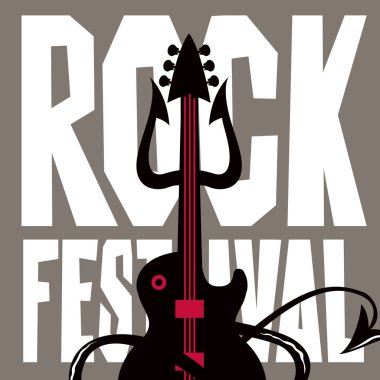 Vektör poster ya da bir elektro gitar ve şeytan trident ile Rock Festivali için banner