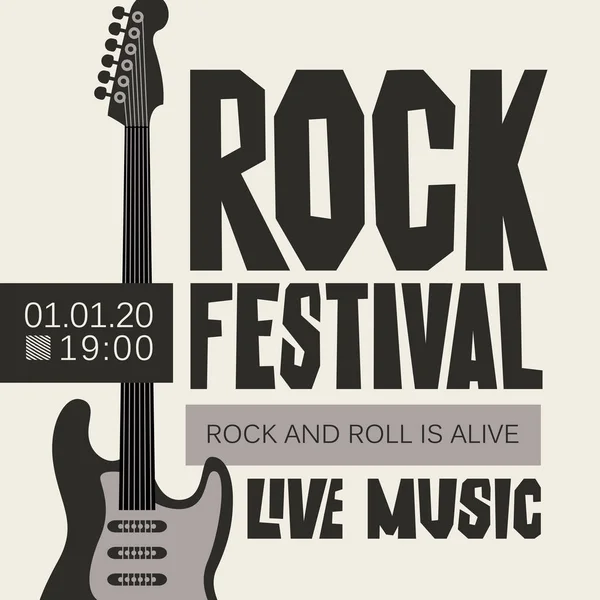 Vector Poster Banner Rock Festival Live Music Electric Guitar Rock — Stock Vector