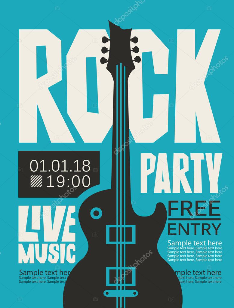 Vector poster or banner for Rock party with live music with an electric guitar and place for text. Rock and roll is alive