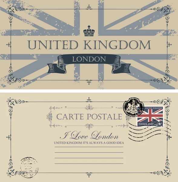 Retro Postkarte Mit Flagge Und Großem Ben London Vektor Postkarte — Stockvektor