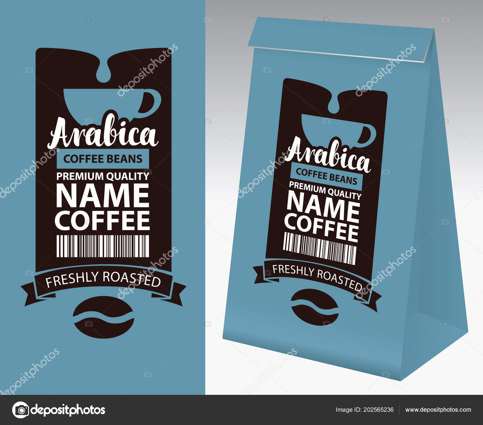 Paper Packaging Label Coffee Beans Vector Cup Bar Stock Paper Packaging Label Coffee Beans Vector Cup Bar Stock