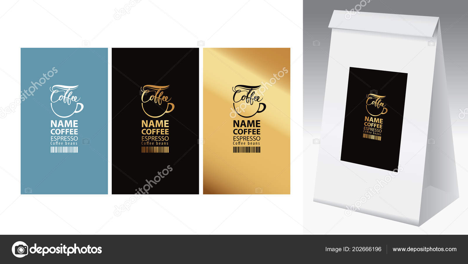 Paper Packaging Label Coffee Beans Set Three Vector Labels Stock Paper Packaging Label Coffee Beans Set Three Vector Labels Stock