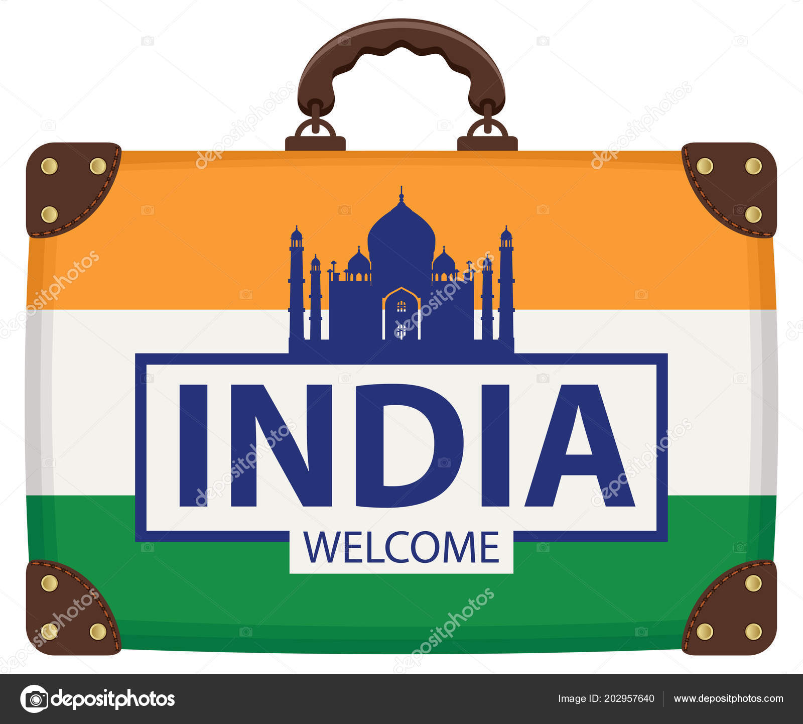 Vector Travel Banner Suitcase Colors Indian Flag Taj Mahal