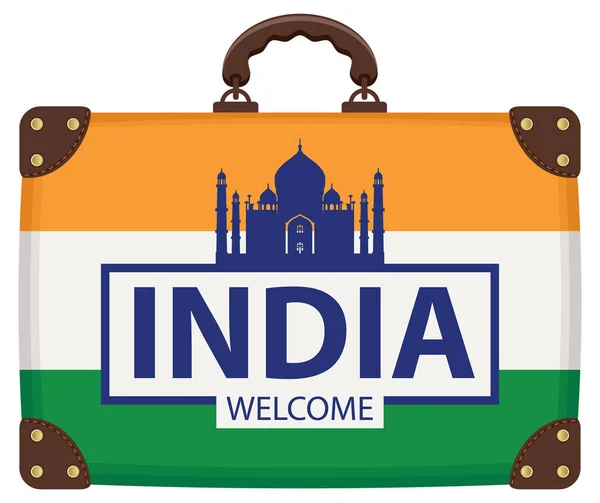 Vektör Seyahat Çanta Renkleri Hindistan Bayrağı Ile Taj Mahal Yazıt — Stok Vektör