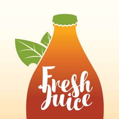 Şişe, yeşil yaprakları ve yazıt taze meyve suyu ile vektör banner